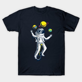 space astronaut wearing suite playing with plants T-Shirt